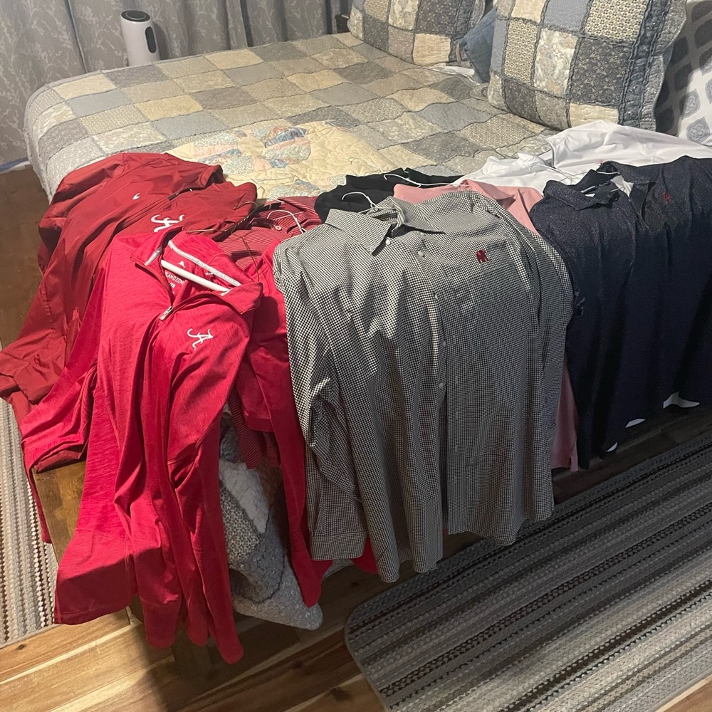 A lot of nine xl Alabama crimson tide polos and quarter zips